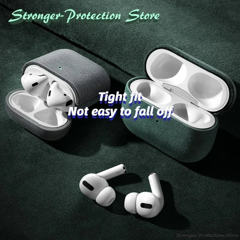 AirPods 4/Pro 2 Italian Suede Leather Case Premium Protective Cover Shockproof Sleeve