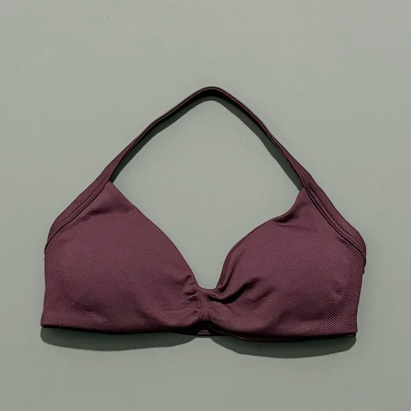 Seamless Strappy Sports Bra Halter Gym Top Women High Support Yoga Tank