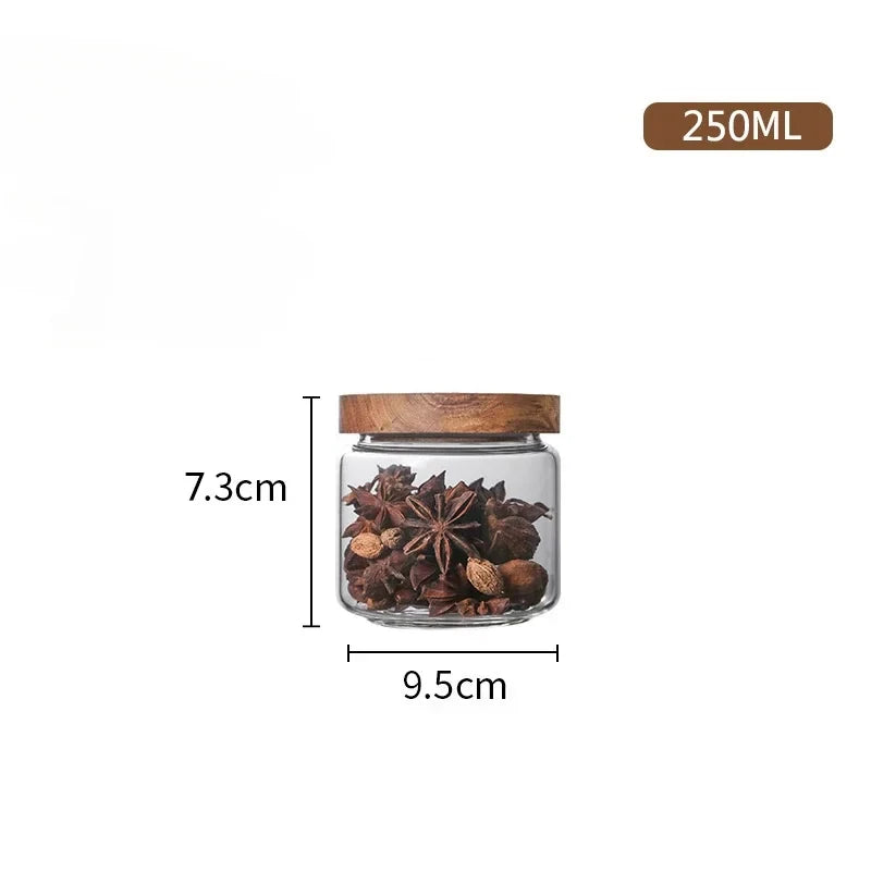 Glass Airtight Food Storage Jar with Wooden Lid Kitchen Canister