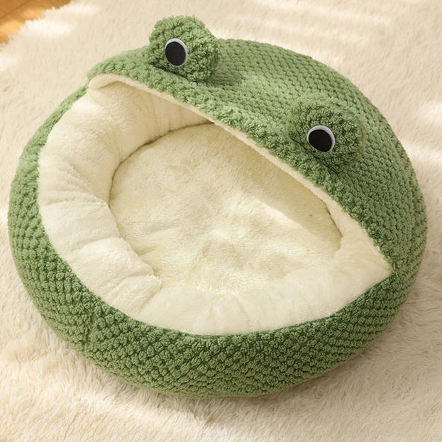 Winter Warm Pet Nest Frog Shape Cat Dog House Plush Semi Enclosed Bed