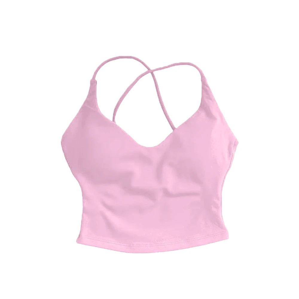 Women Strappy Sports Bra High Support Cross Back Yoga Gym Tank Top
