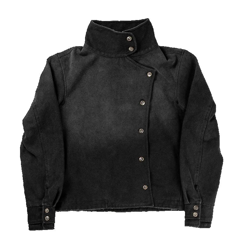 Unisex Y2K Fencing Jacket Vintage Washed Gradient Button Cotton Streetwear Casual Jacket