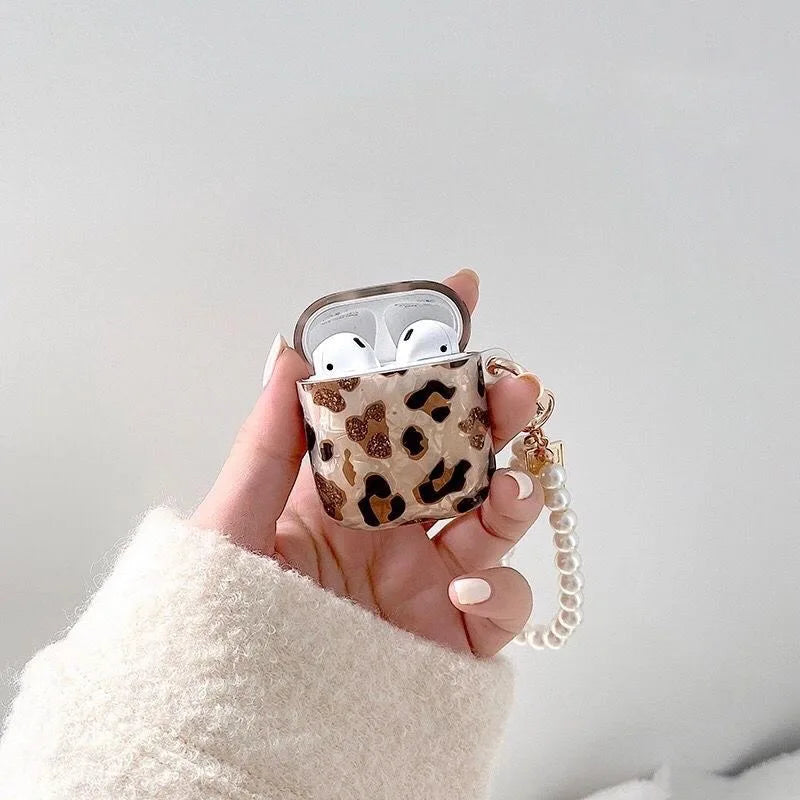 AirPods 1/2/3/Pro Pearl Leopard Case with Charm Luxury Protective Cover Shockproof Sleeve