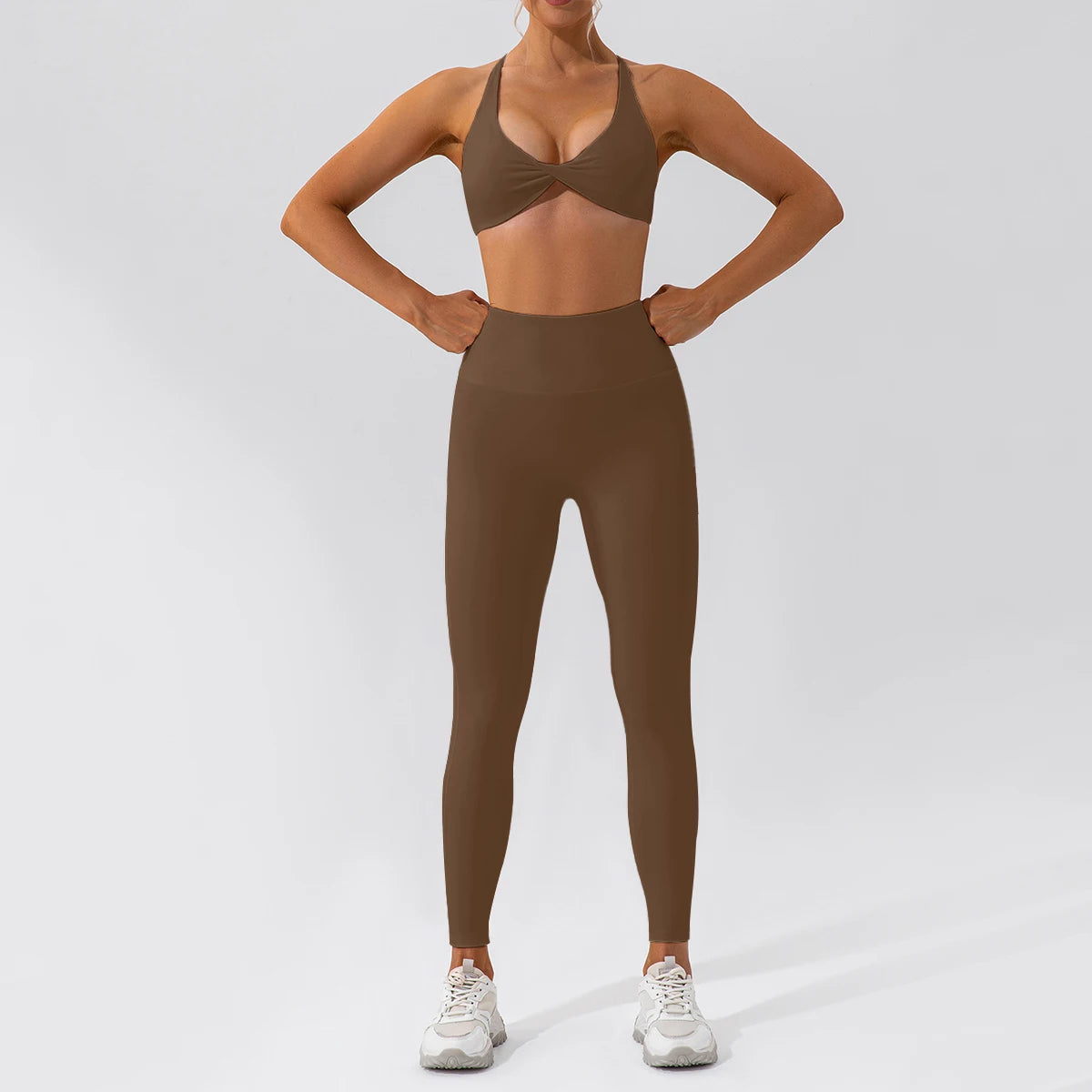 2PCS Seamless Yoga Set Women Long Sleeve Crop Top High Waist Leggings Workout Outfit