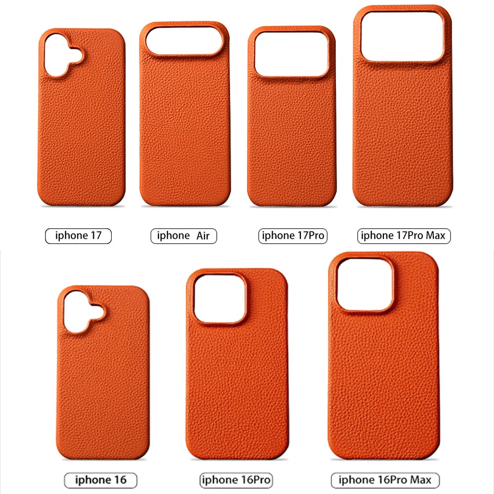 Cowhide Lychee Leather Magnetic iPhone Case