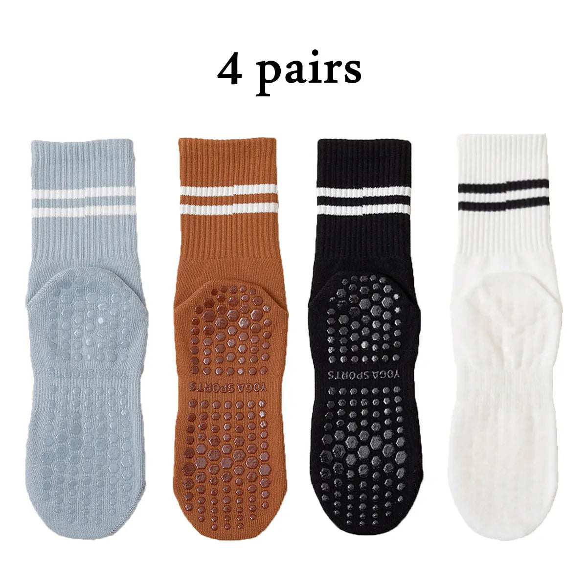 Women Pilates Yoga Grip Socks Non Slip Barre Socks 4 Pairs Set