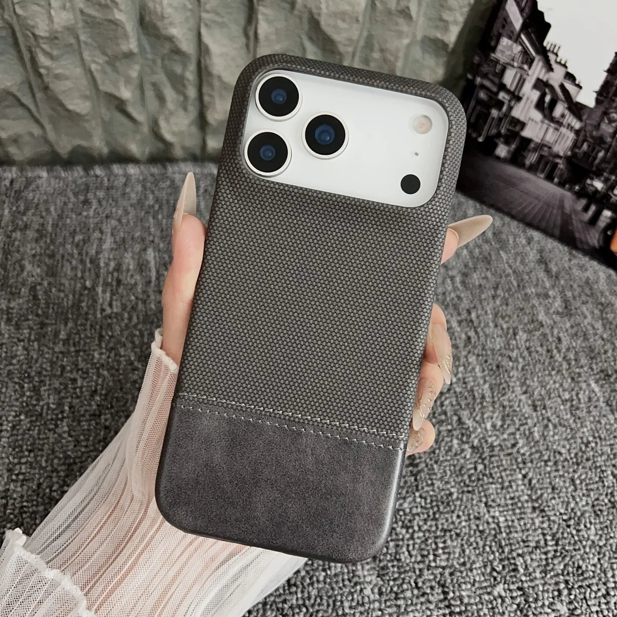 Business Splice Leather Nylon Fabric iPhone Case
