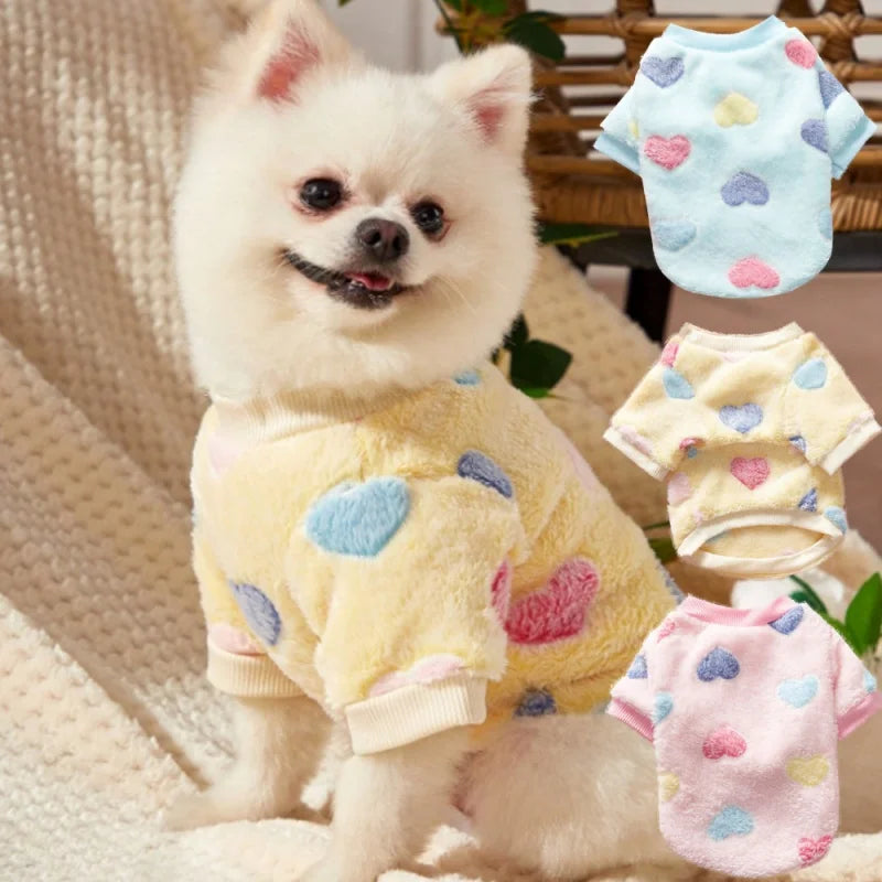 Heart Print Dog Vest Soft Flannel Puppy Coat for Small Dogs
