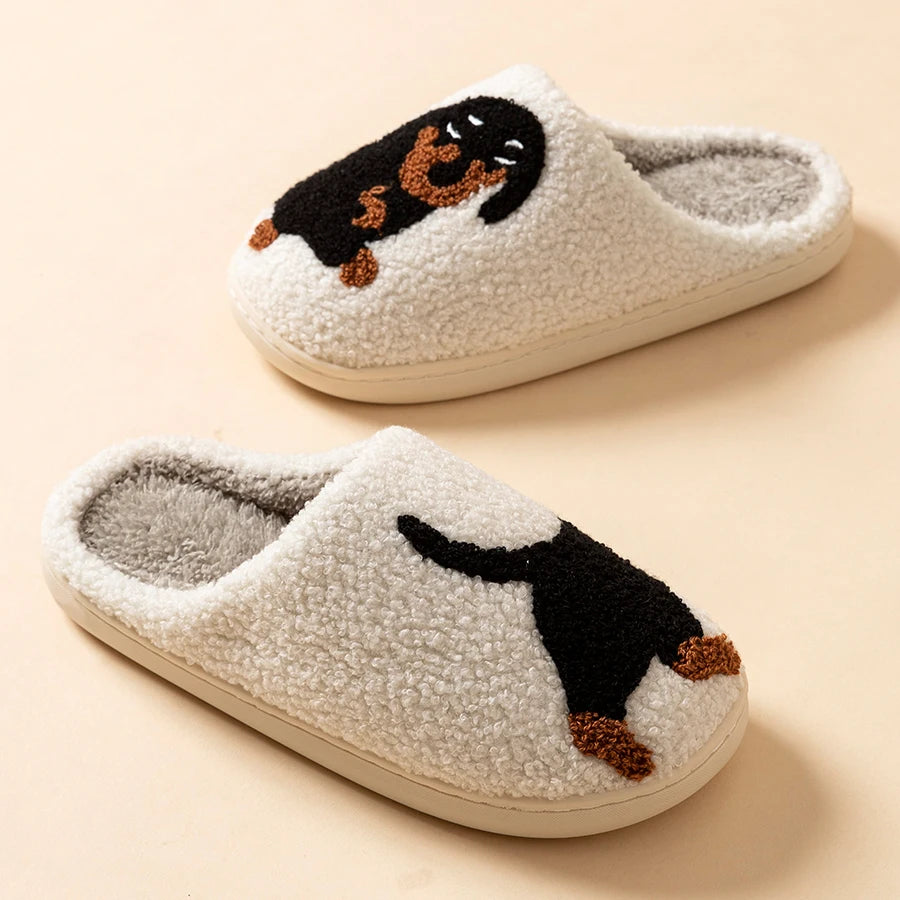 Cute Dachshund Dog Women Indoor Cotton Slippers Warm Lightweight Winter Shoes