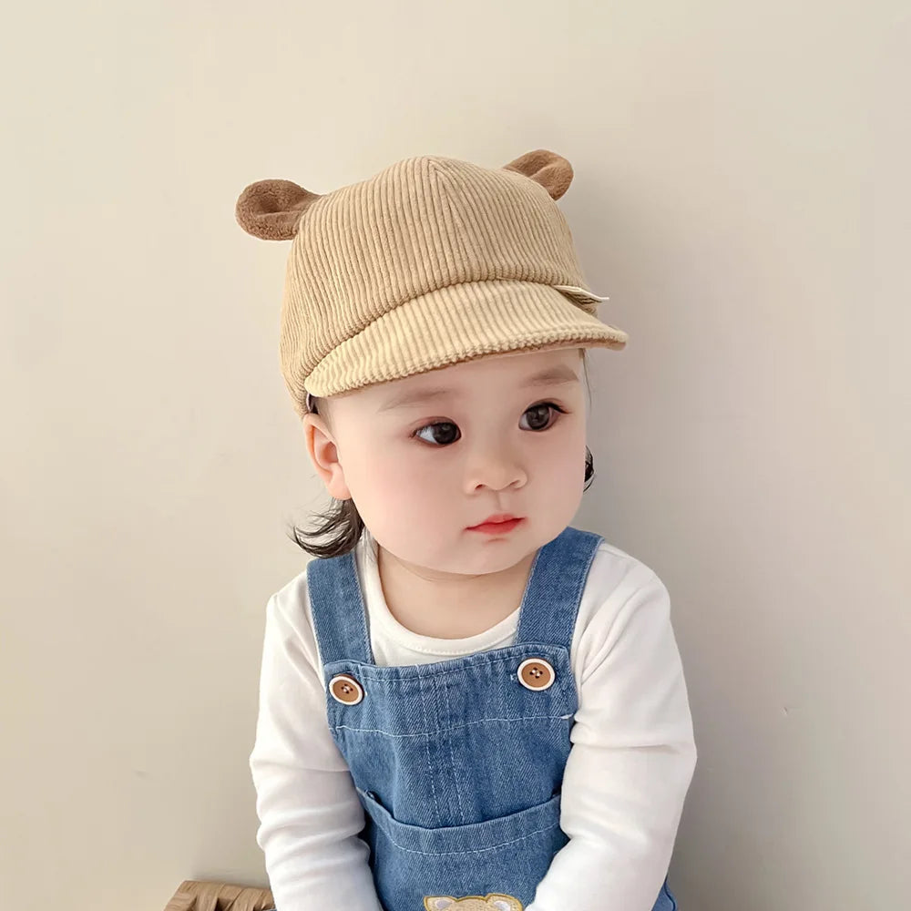 Corduroy Baby Bear Ear Hat Adjustable Toddler Baseball Cap