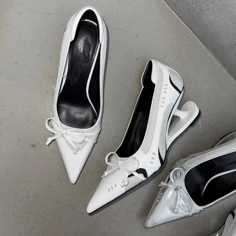 Women Pointed Toe Bow Mary Jane Heels Shallow Mouth Non Slip Fashion Pumps Large Size