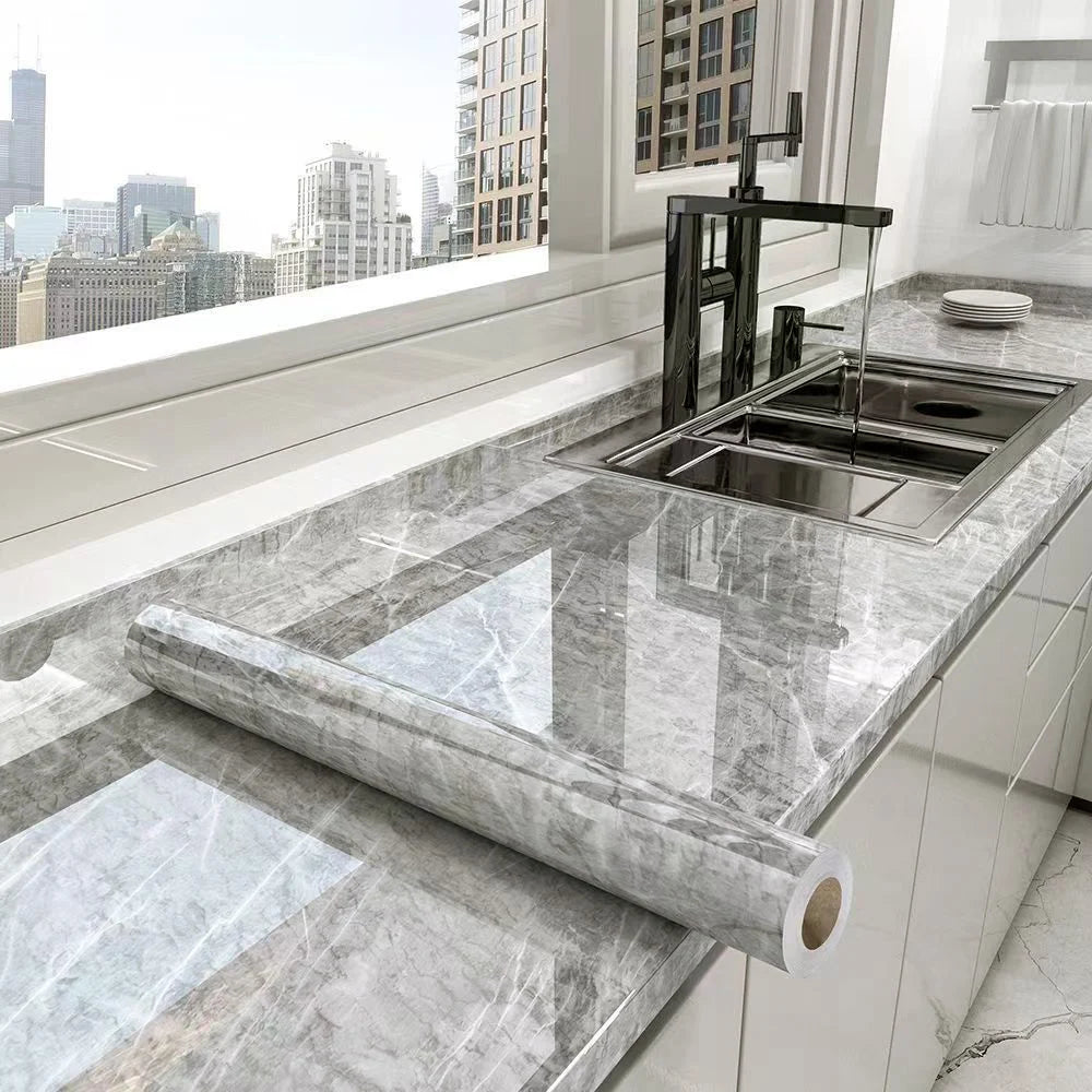 PVC Marble Wall Sticker Self Adhesive Waterproof Oil Resistant Kitchen Wall Decor 40cm