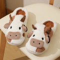 Cute Cow Slippers Plush Indoor Warm Cartoon Animal Home Shoes for Couples