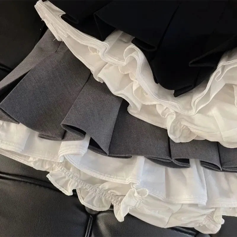 Women Ruffle Pleated Mini Skirt High Waist A Line