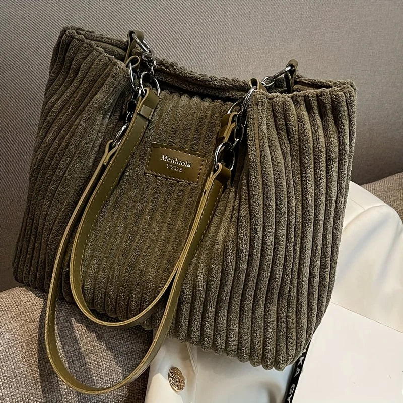 Corduroy Tote Bag for Women Large Capacity Shoulder Bag