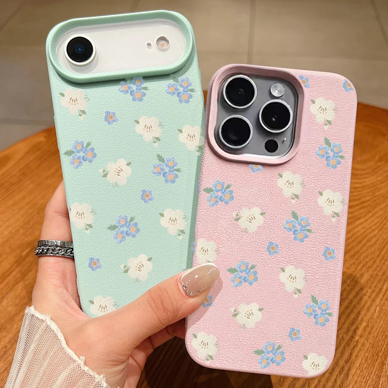 Small Flowers Shockproof Soft Silicone Leather Texture Cover iPhone Case