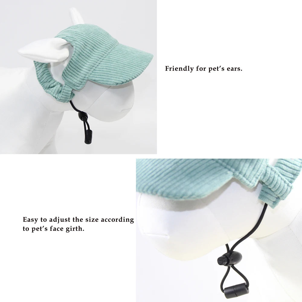 Adjustable Corduroy Dog Baseball Cap Sun Hat for Small Large Dogs
