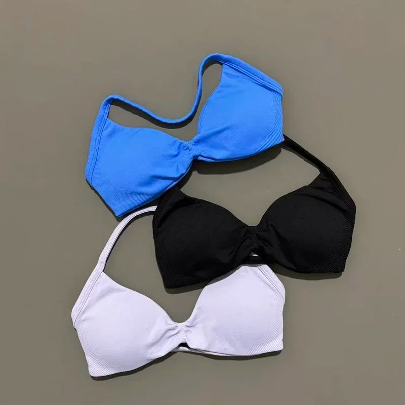 Seamless Strappy Sports Bra Halter Gym Top Women High Support Yoga Tank