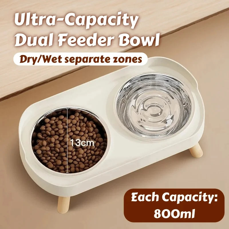 Raised Pet Feeder Bowl Set – Dual Stainless Steel Bowls for Cats and Small Dogs