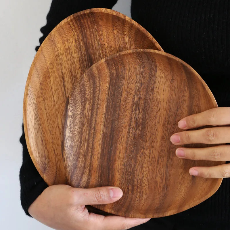 Wood Serving Tray Irregular Oval Plate Fruit Sushi Bread Dish Home Decor