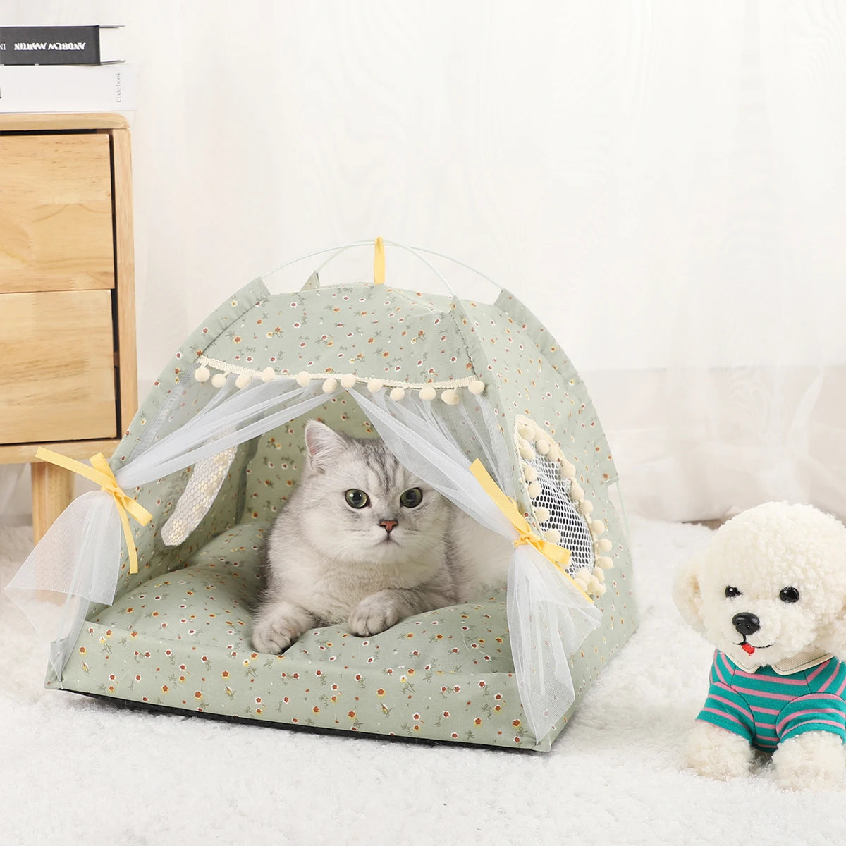 Pet Tent Bed Cat House Clamshell Warm Cushion Winter Kitten Sofa Basket