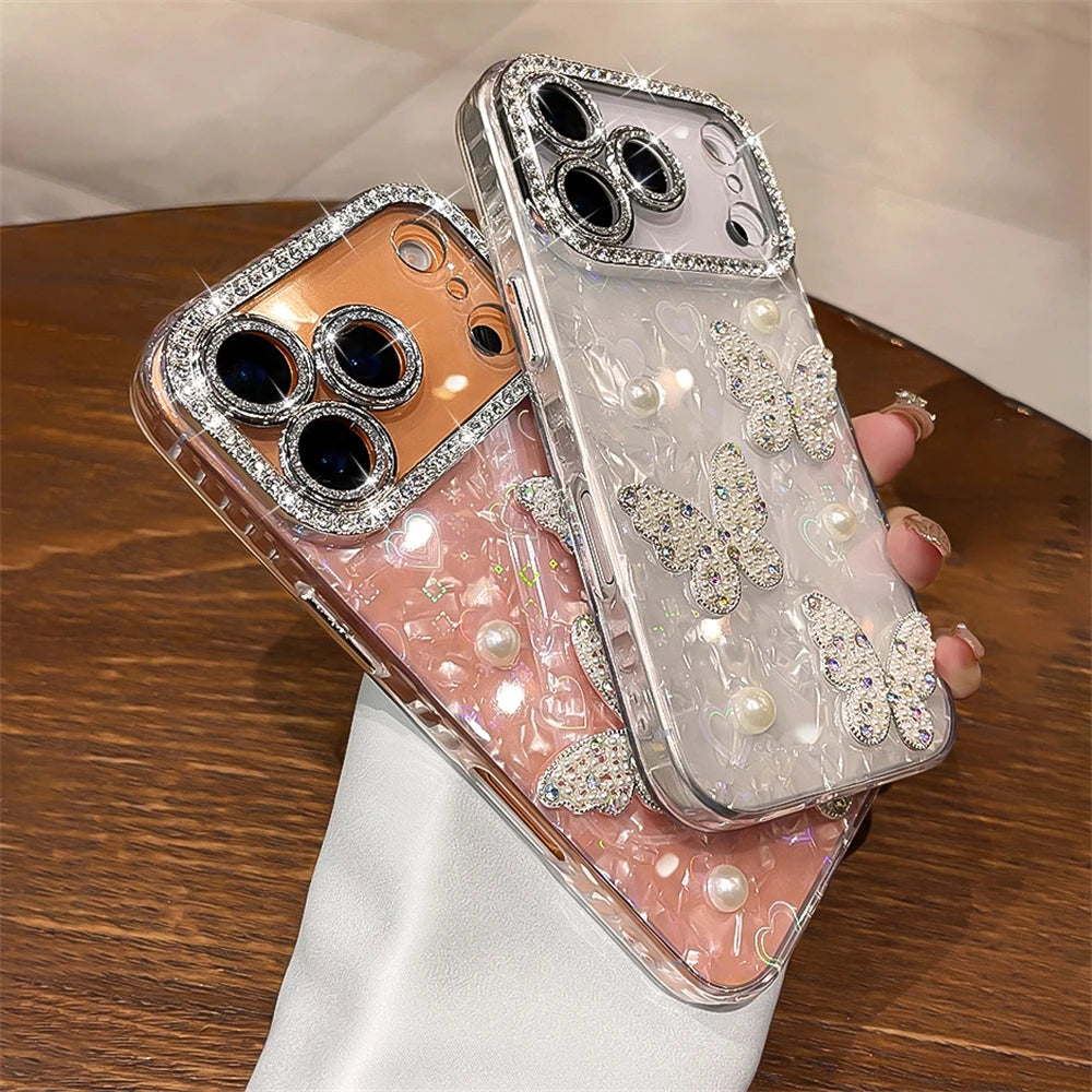Diamond Butterfly Clear Plated Silicone iPhone Case
