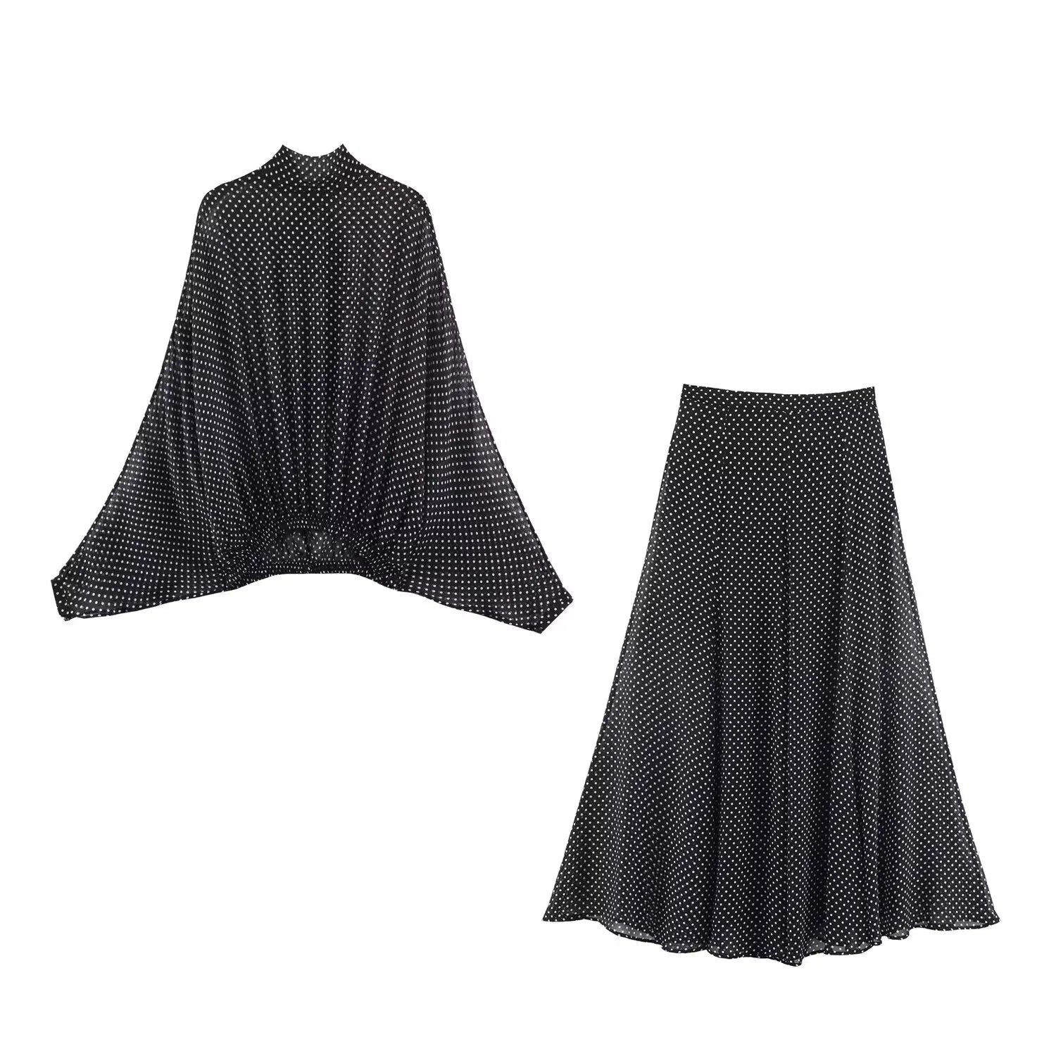 Polka Dot Midi Skirt Set for Women Bow Tie 2 Piece Outfit