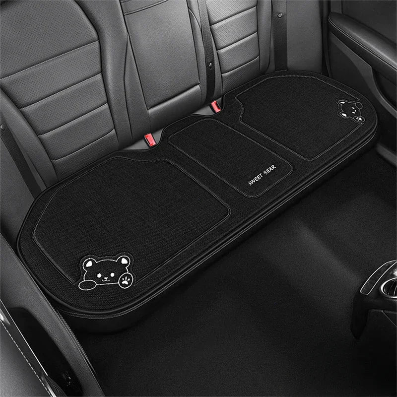 Cute Bear Car Seat Cushion Breathable Anti Slip Linen Seat Cover Universal
