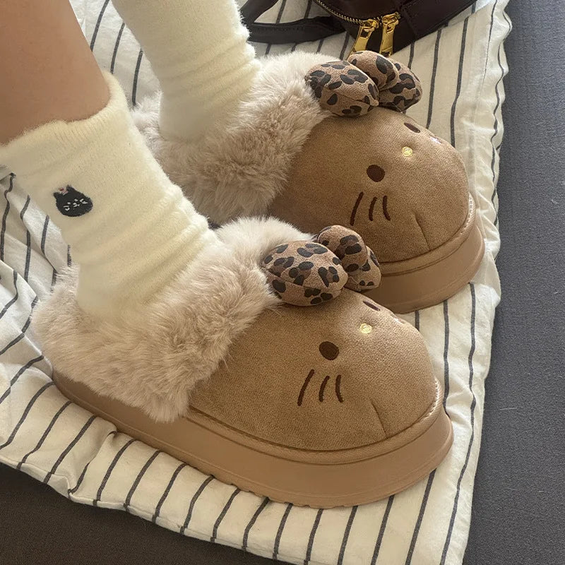 Women’s Cute Cat Cartoon Winter Slippers Warm Cotton Indoor Shoes
