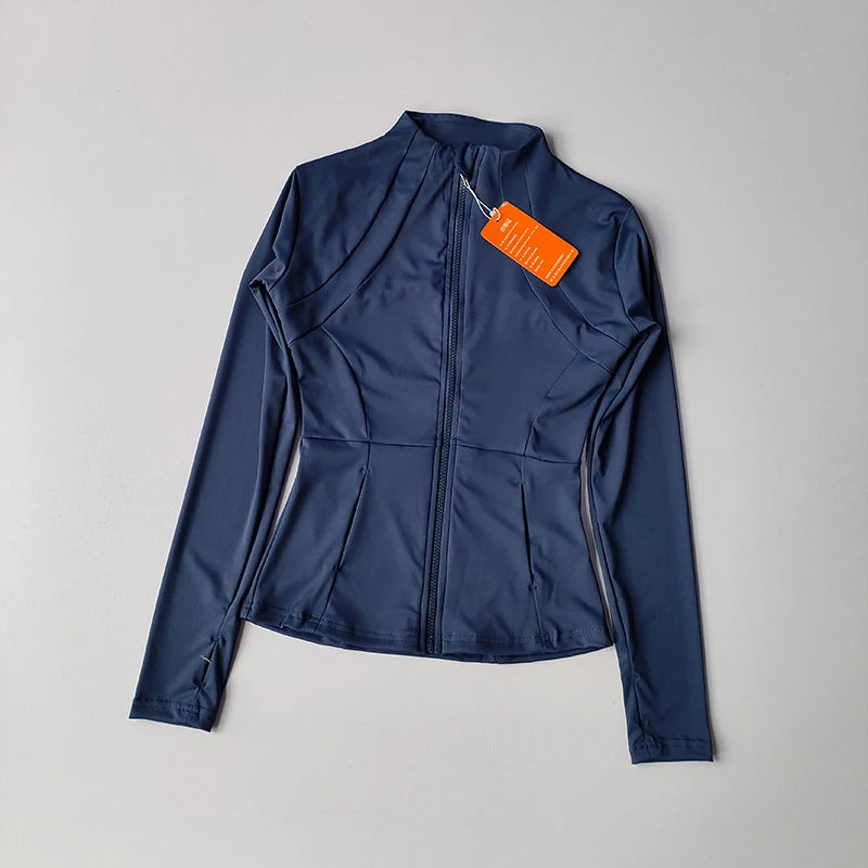 Women Zip Sports Jacket Slim Fit Yoga Running Gym Long Sleeve Activewear Top