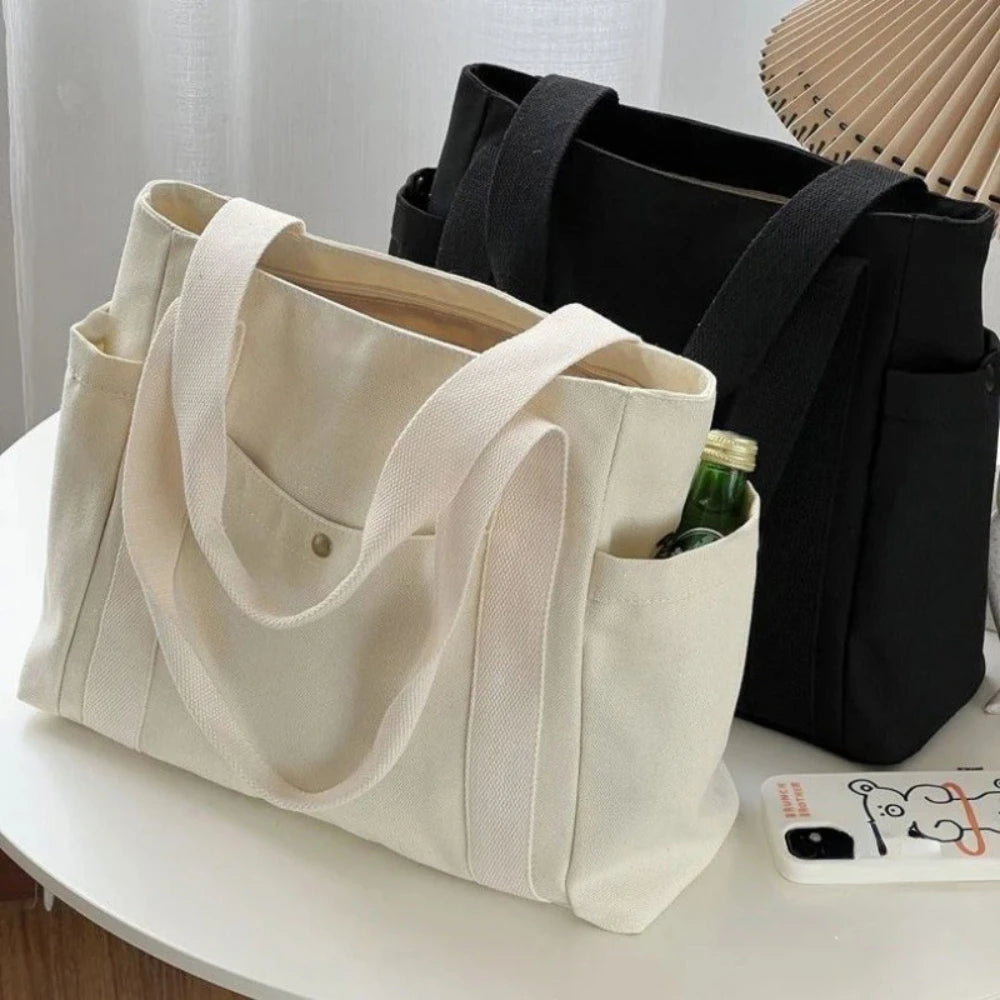 Large Canvas Tote Bag Work Commuting Shoulder Bag College Student Book Shopping Bag