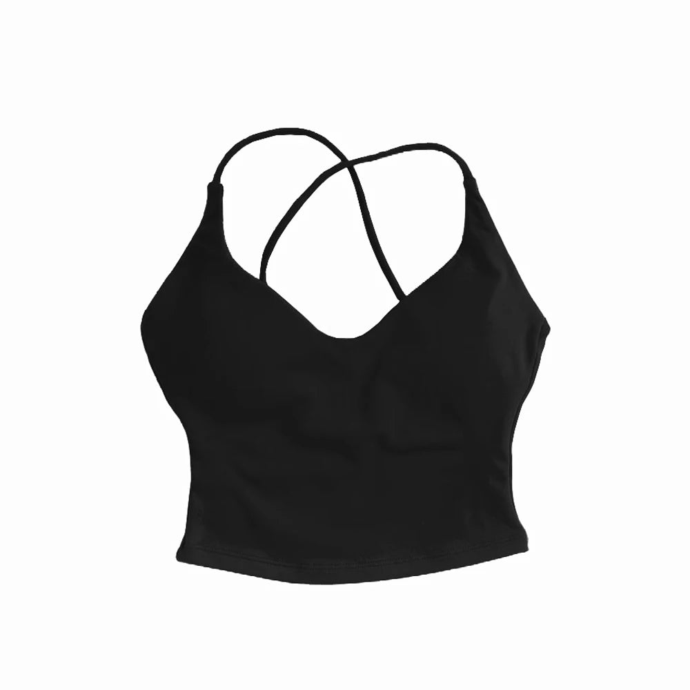 Women Strappy Sports Bra High Support Cross Back Yoga Gym Tank Top