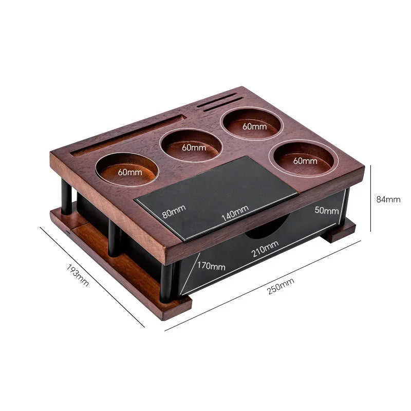 Coffee Tamper Station with Knock Box Wooden Organizer for 51 58mm Portafilter