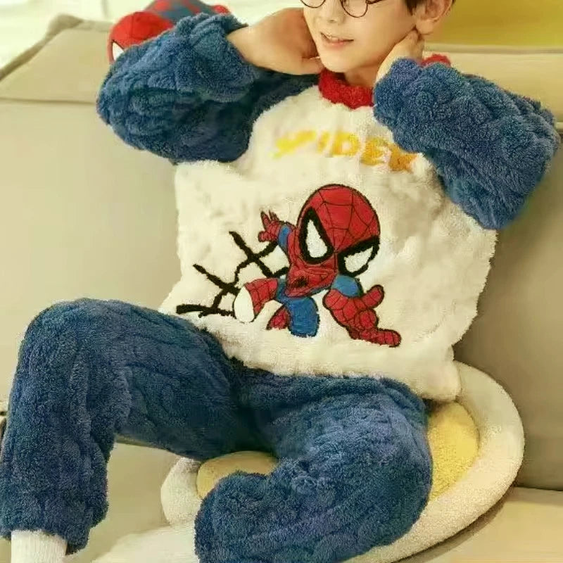 Kids Superhero Flannel Pajama Set Winter Warm Long Sleeve Sleepwear