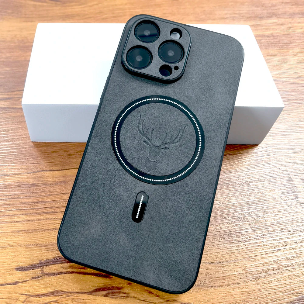 Leather Deer Magsafe Wireless Charge Cover iPhone Case