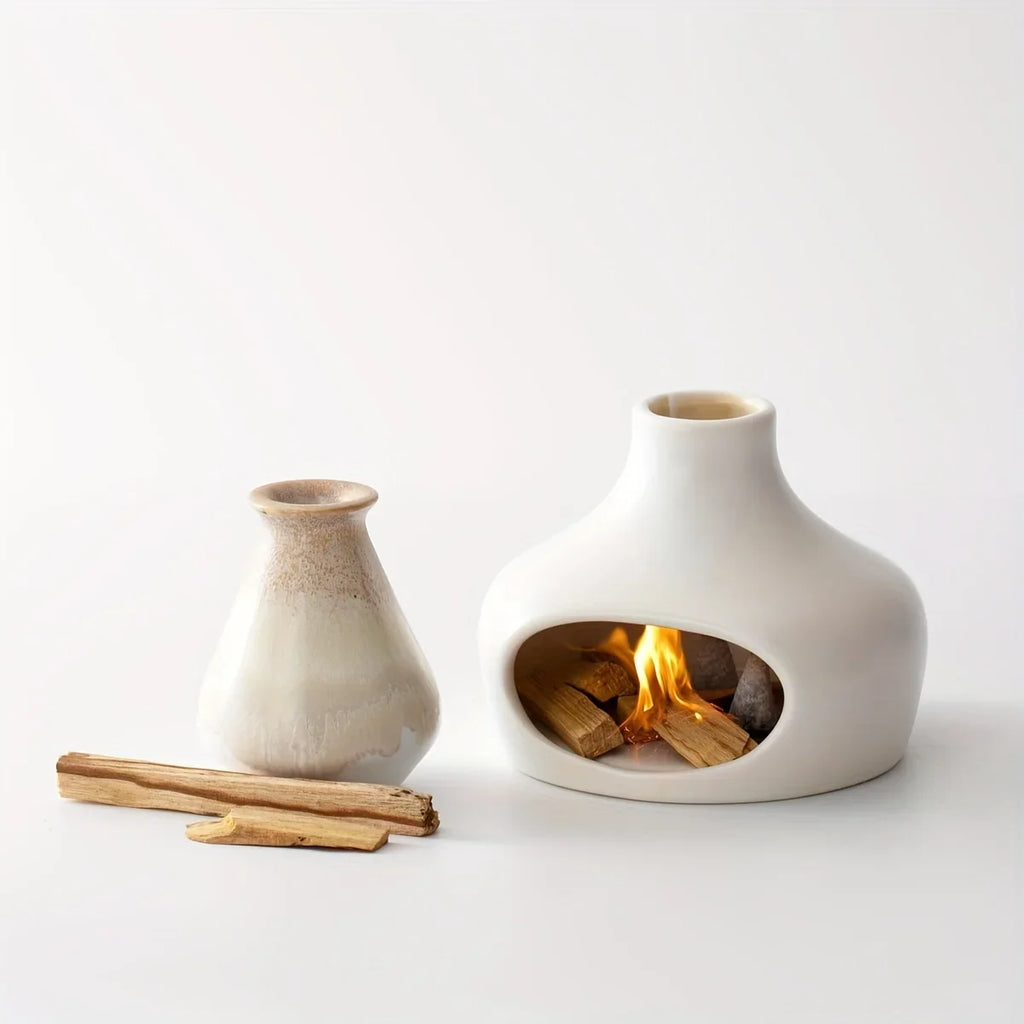 Ceramic Palo Santo Burner with Chimney Sage Incense Holder Meditation Decor