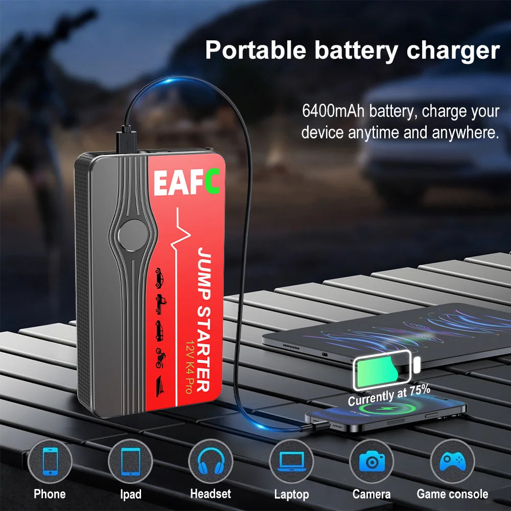 Portable Car Jump Starter 600A 12V – Emergency Battery Booster Power Bank for Petrol Vehicles