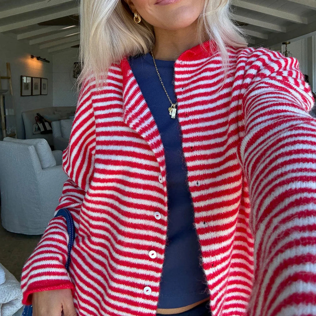 Women Striped Knit Cardigan Loose Fit Long Sleeve Y2K Autumn Casual Sweater
