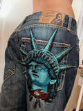 Women Y2K Statue of Liberty Diamond Print High Waist Wide Leg Jeans Vintage Denim Pants