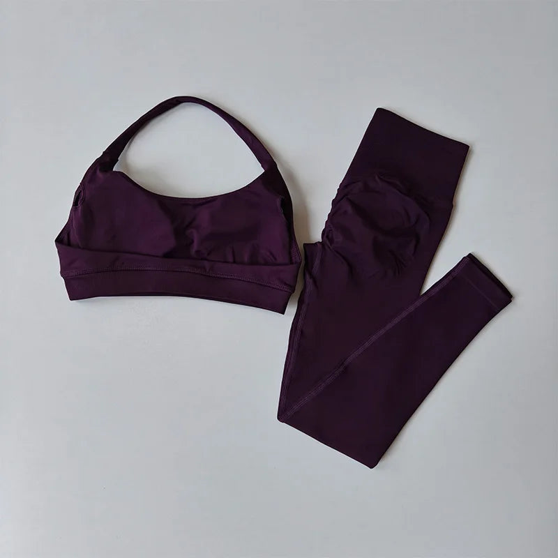 Seamless Yoga Set Women Beauty Back Sports Bra High Waist Leggings Gym Fitness Set
