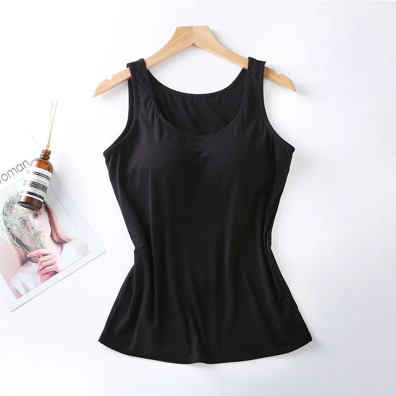 Women’s Padded Tank Top with Built In Bra Slim Fit Solid Color Vest