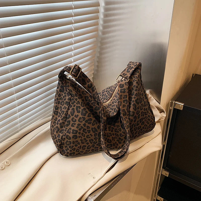 Women Leopard Print Shoulder Bag Large Capacity Retro Crossbody Tote