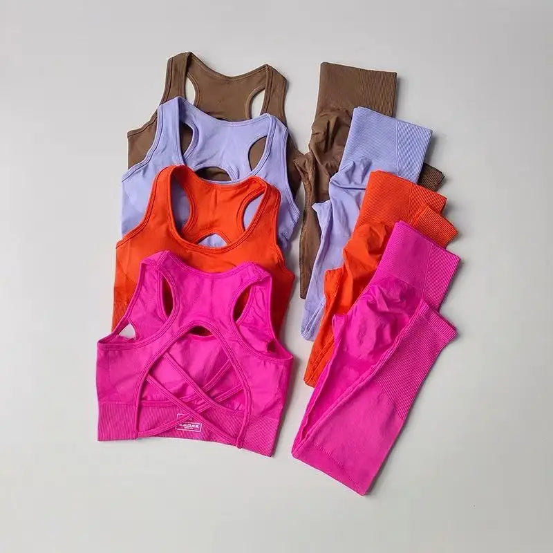 Women Sports Bra Set Tank Top Leggings Yoga Fitness Outfit Shockproof Gym Set