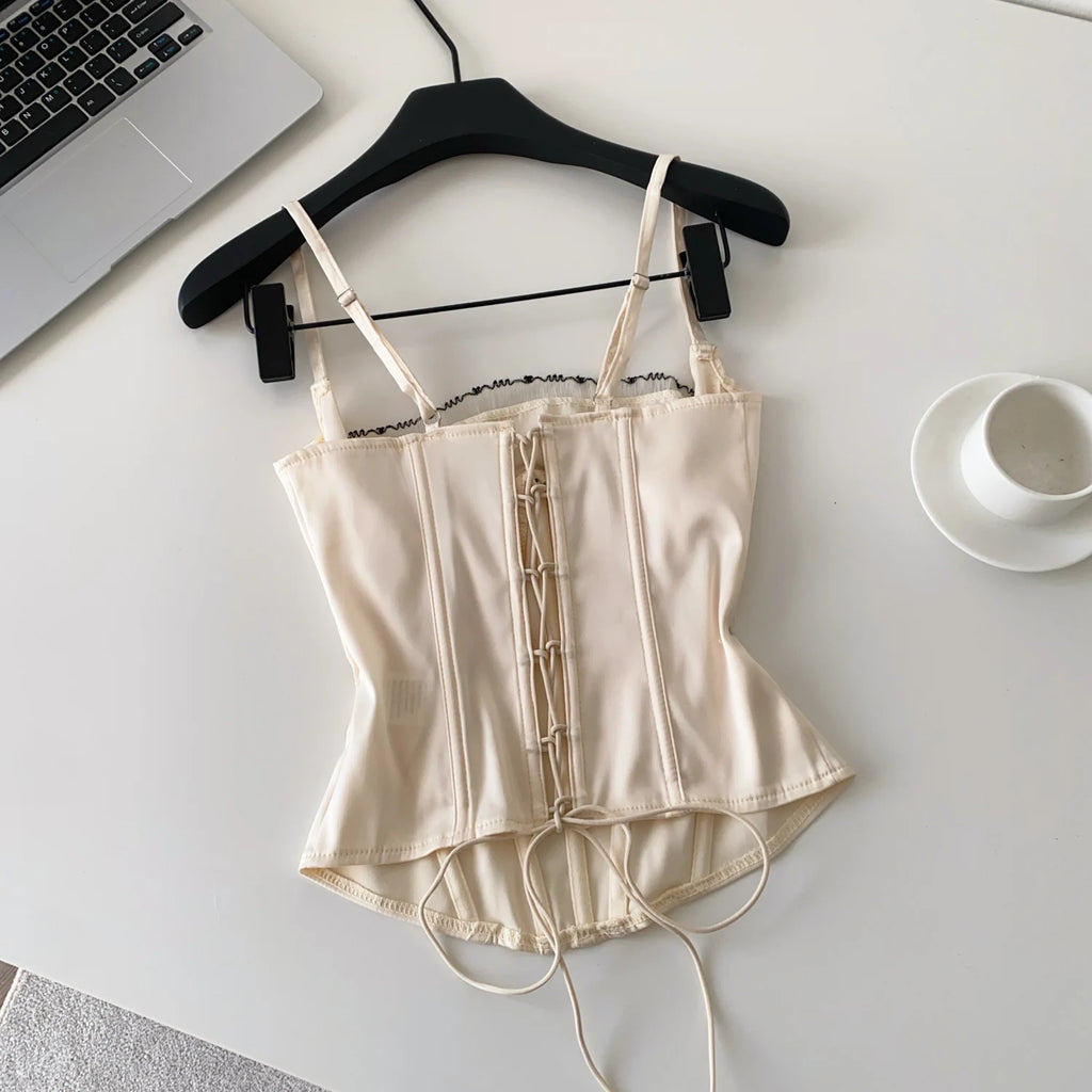 Women Lace Corset Cami Top Sexy Ruffle Strap Party Club Mini Top