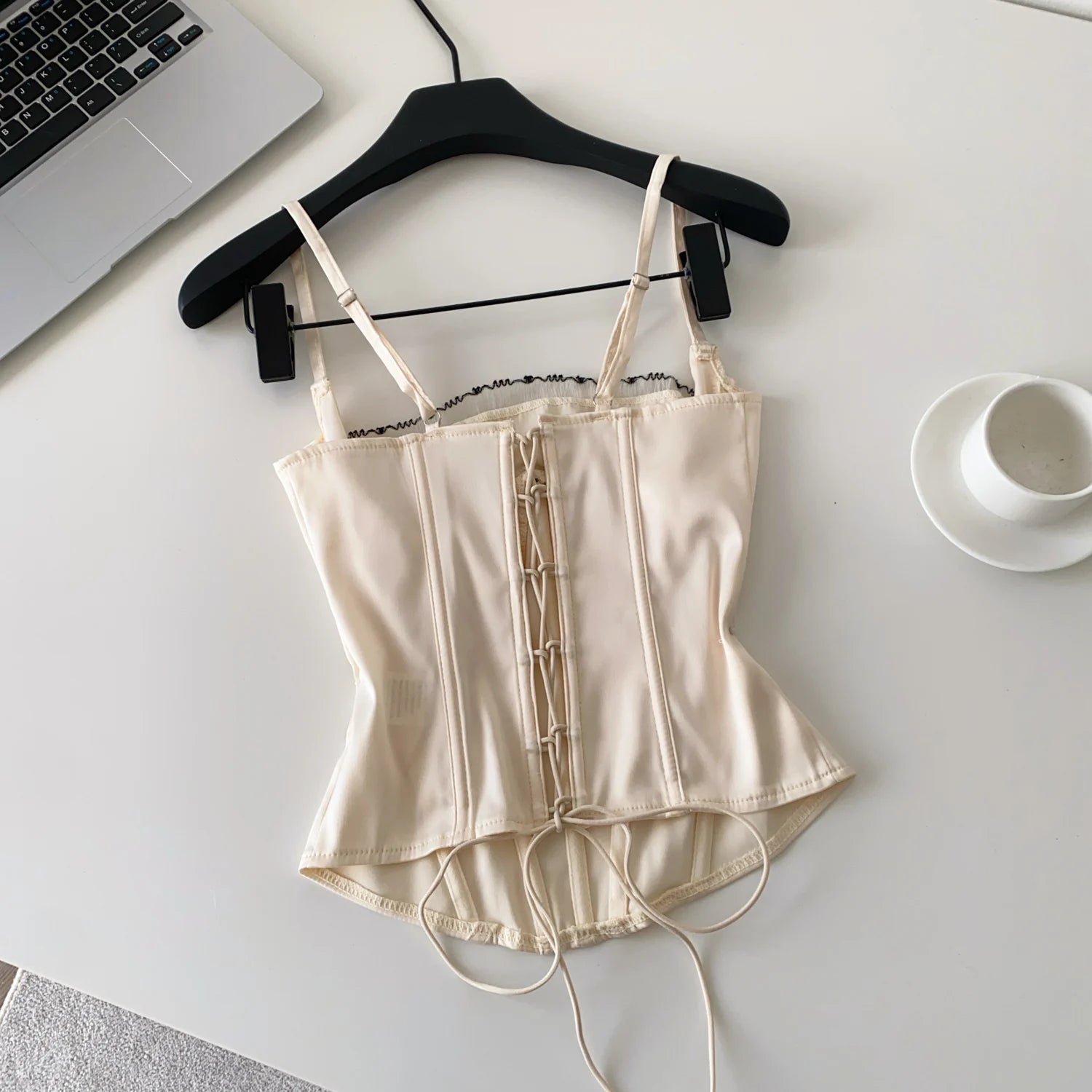 Women Lace Corset Cami Top Sexy Ruffle Strap Party Club Mini Top