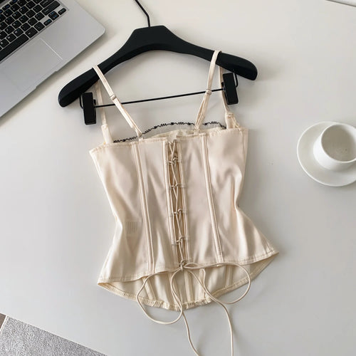 Women Lace Corset Cami Top Sexy Ruffle Strap Party Club Mini Top