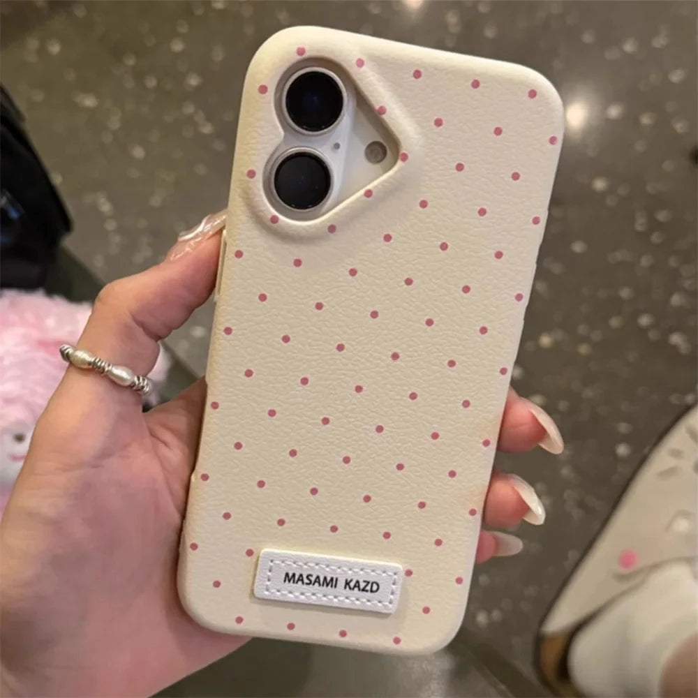 Korean Cute Heart Camera Dots Leather iPhone Case