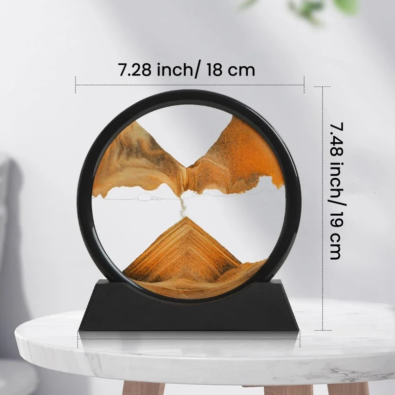 3D Moving Sand Art Hourglass Round Glass Sandscape Picture Home Office Decor