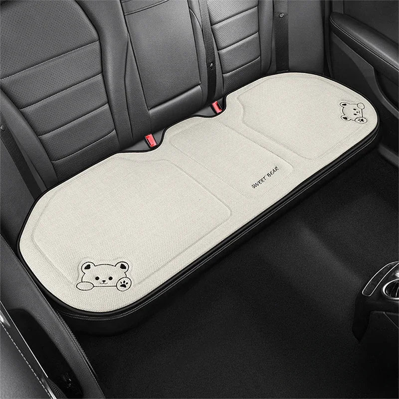 Cute Bear Car Seat Cushion Breathable Anti Slip Linen Seat Cover Universal