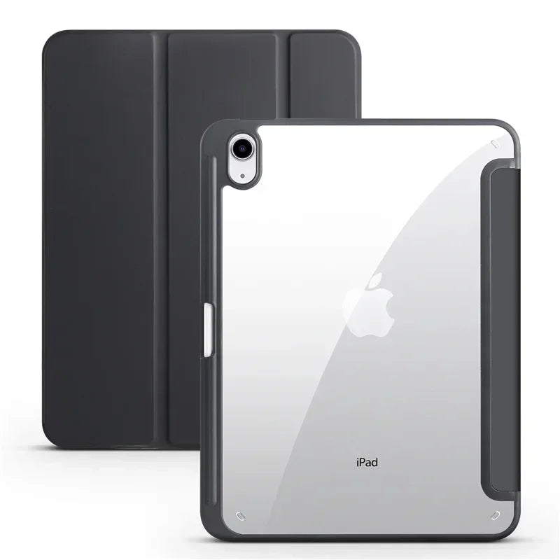 iPad Trifold Clear Back Case with Pen Holder Acrylic Hard Cover